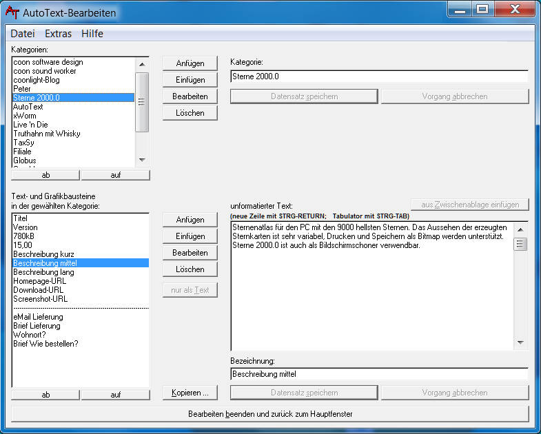AutoText-Textbausteine – Softwareentwicklung – coon software design