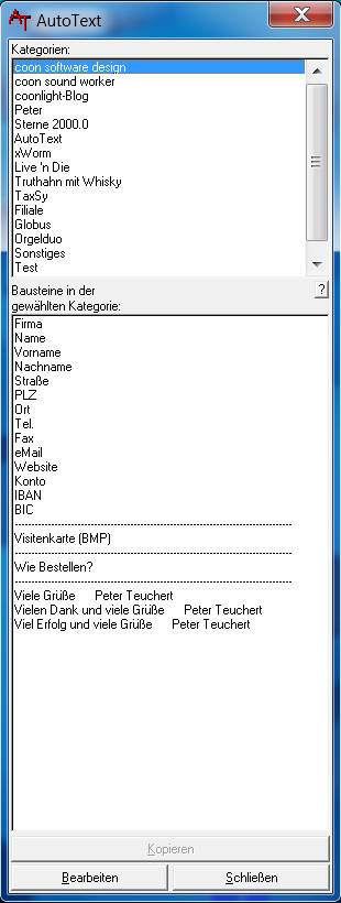 AutoText-Textbausteine – Softwareentwicklung – coon software design