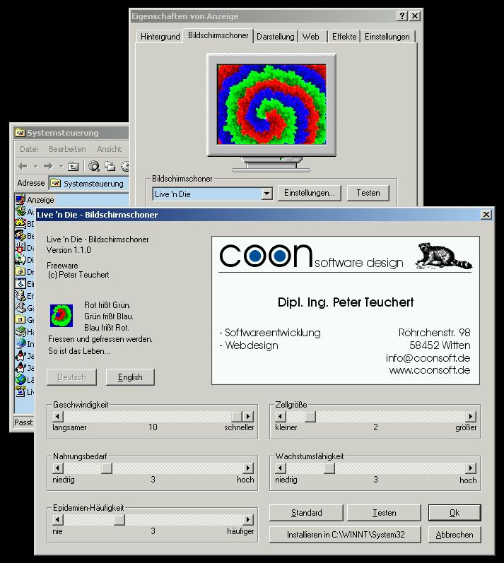 live-'n-die-Bildschirschoner – Softwareentwicklung – coon software design